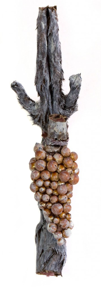 Bisexual 1 (2012), size: 32 x 9 x 6cm. Textile, beads, mink.