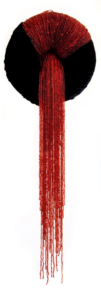 Slut (2008), size: 70 x 25 x 6cm. Velvet, sisal, beads.