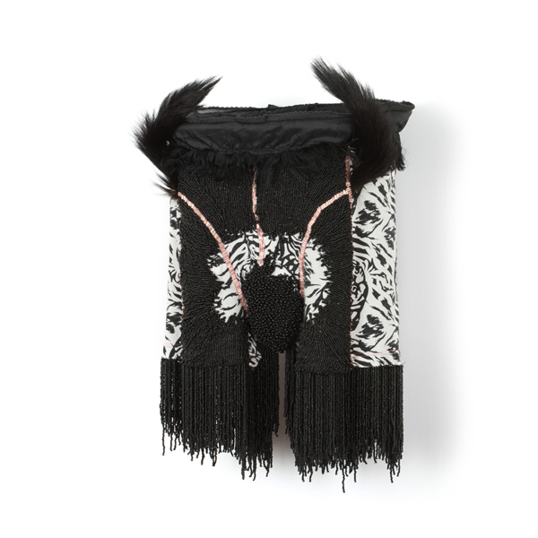 Cet obscur objet du désir (2015), 25 x 29 x 18cm. Beads, metal, fur, shorts.